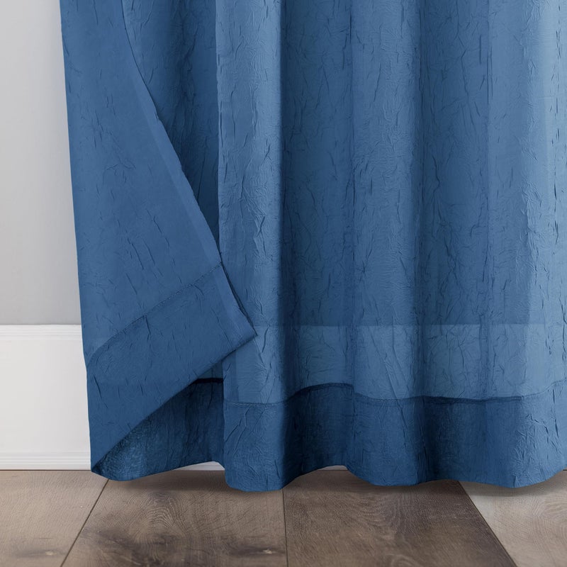 No. 918 Erica Crushed Sheer Voile Rod Pocket Curtain Panel, 51" x 63", Blue - Image 4